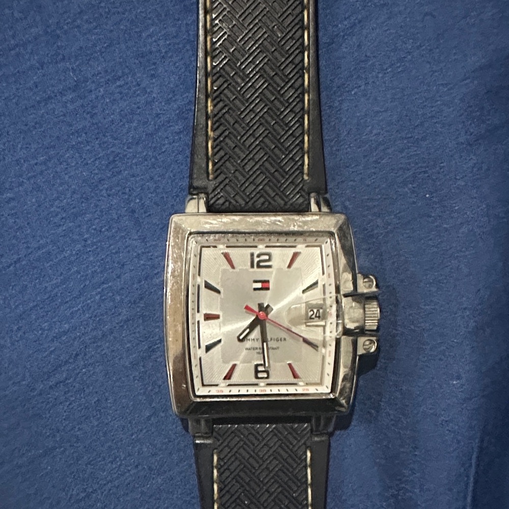 Tommy Hilfiger Black and Silver Square Dial Watch